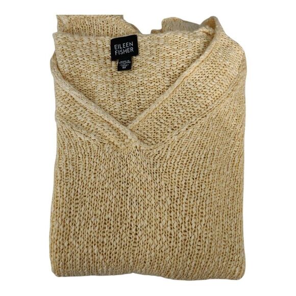 NWOT Eileen Fisher Linen Blend Italian Yarn V-Neckline Sweater Medium Yellow - Picture 8 of 8